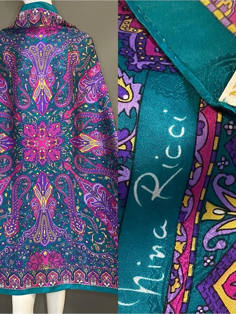 Gorgeous Vintage Nina Ricci Silk Scarf Rich Vibrant Huge 43 In Excellent Cond
